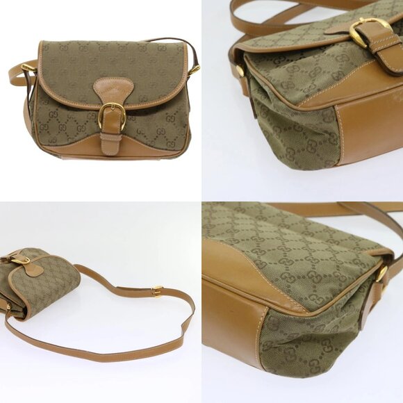 GUCCI GG Canvas Shoulder Bag Khaki 007 2854 0246 Auth 63803